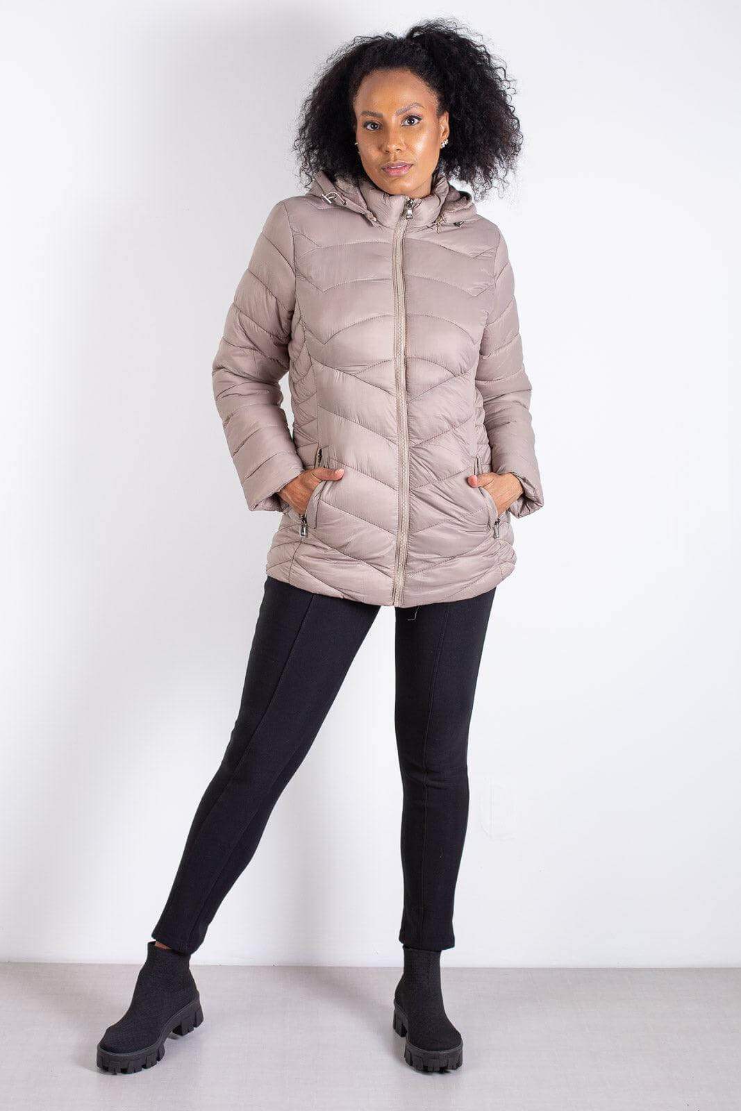 Jaqueta feminina nylon com capuz removível 80235
