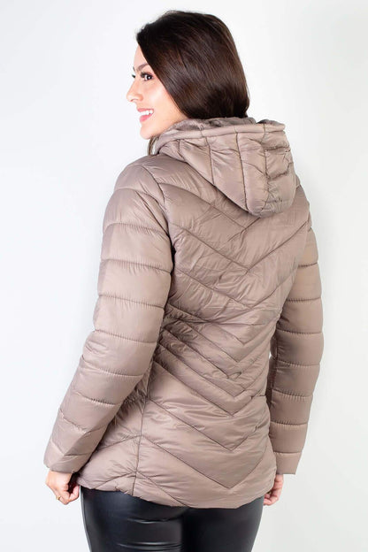 Jaqueta feminina de nylon alongada com capuz 80236