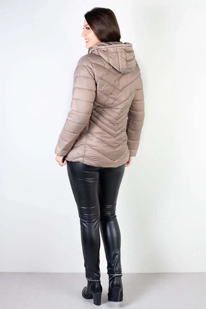 Jaqueta feminina de nylon alongada com capuz 80236