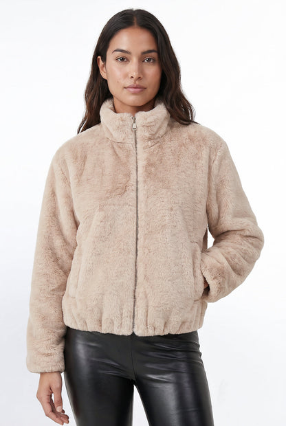 Jaqueta bomber feminina de pelúcia gola alta 61250