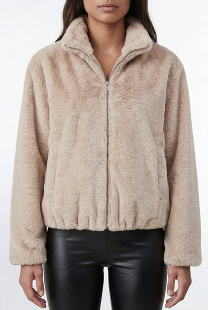 Jaqueta bomber feminina de pelúcia gola alta 61250