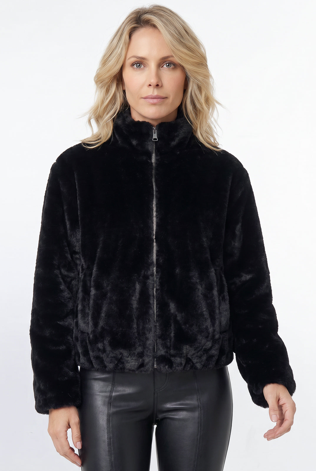 Jaqueta bomber feminina de pelúcia gola alta 61250