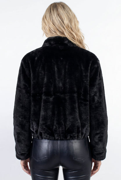 Jaqueta bomber feminina de pelúcia gola alta 61250
