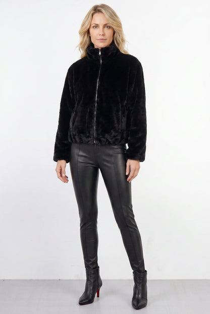 Jaqueta bomber feminina de pelúcia gola alta 61250