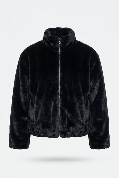 Jaqueta bomber feminina de pelúcia gola alta 61250