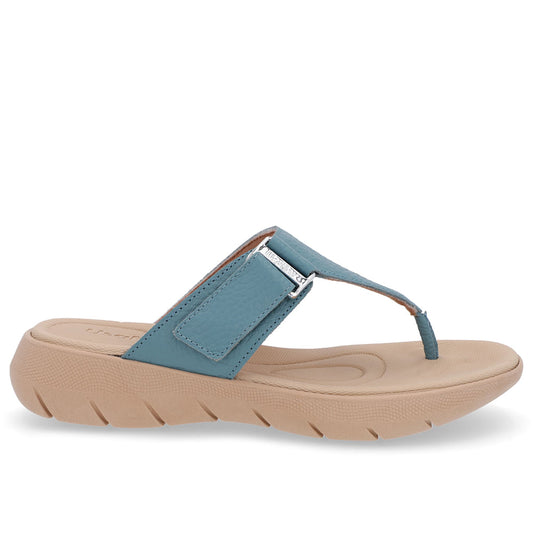Chinelo Baixo Couro Petróleo Ajuste Fecho-Flex
