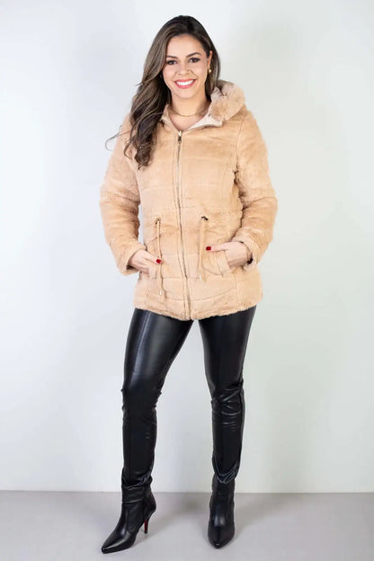 Jaqueta feminina nylon reversível com pelo 84293