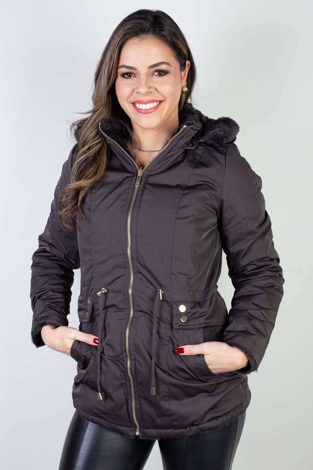 Jaqueta feminina nylon reversível com pelo 84293