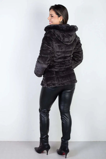 Jaqueta feminina nylon reversível com pelo 84293
