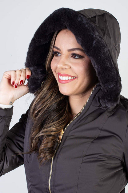 Jaqueta feminina nylon reversível com pelo 84293