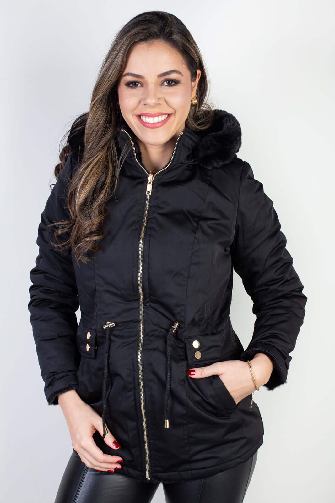 Jaqueta feminina nylon reversível com pelo 84293