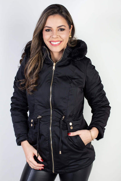 Jaqueta feminina nylon reversível com pelo 84293