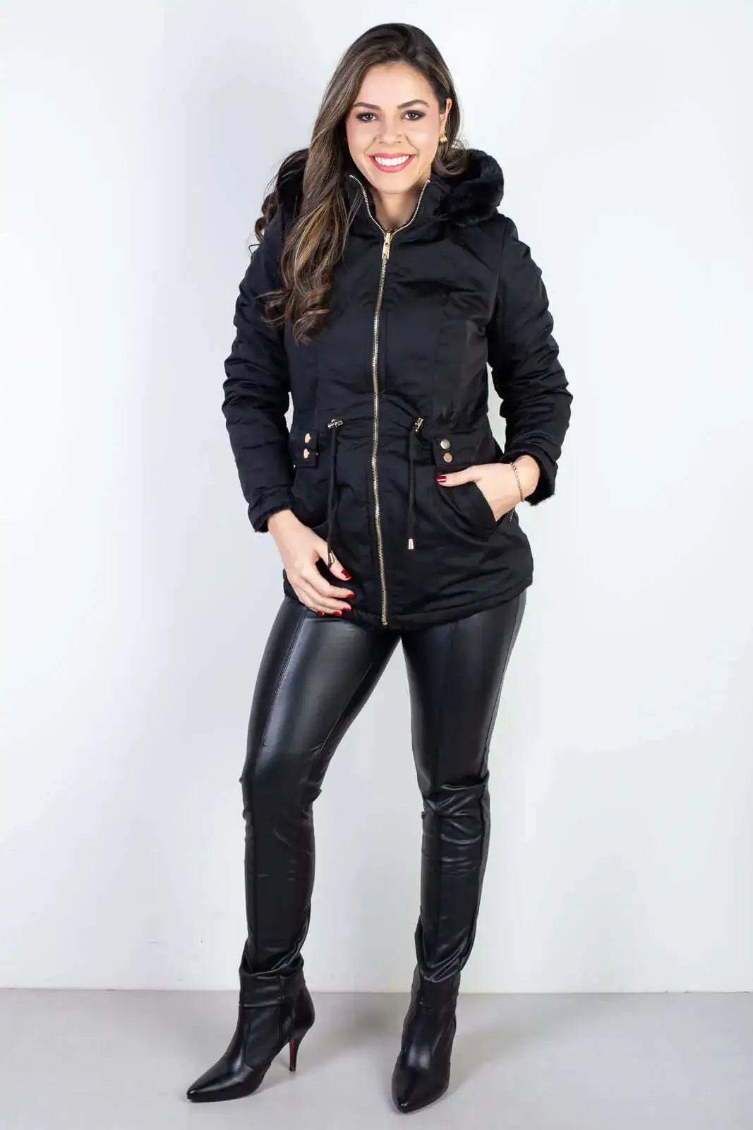 Jaqueta feminina nylon reversível com pelo 84293