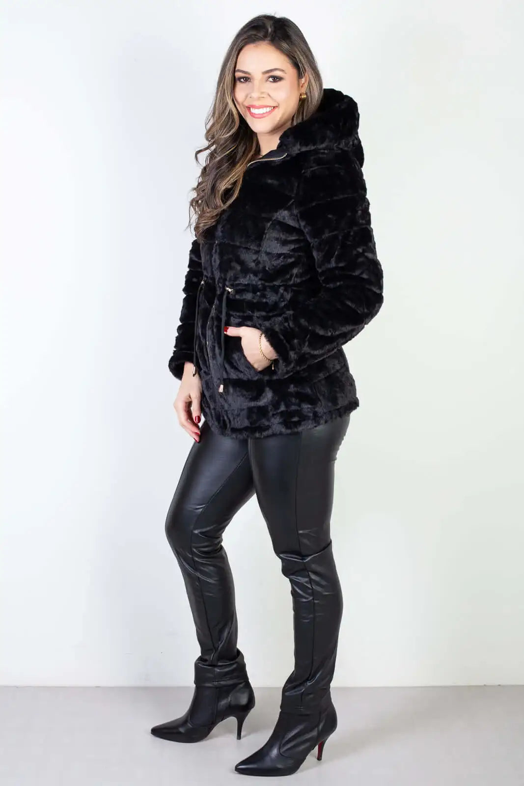 Jaqueta feminina nylon reversível com pelo 84293