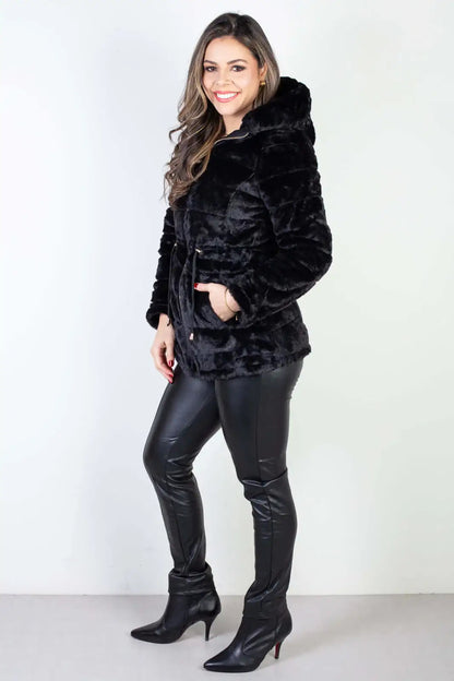 Jaqueta feminina nylon reversível com pelo 84293