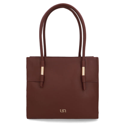 Bolsa Shopper Couro Vermelha Enfeite Metal